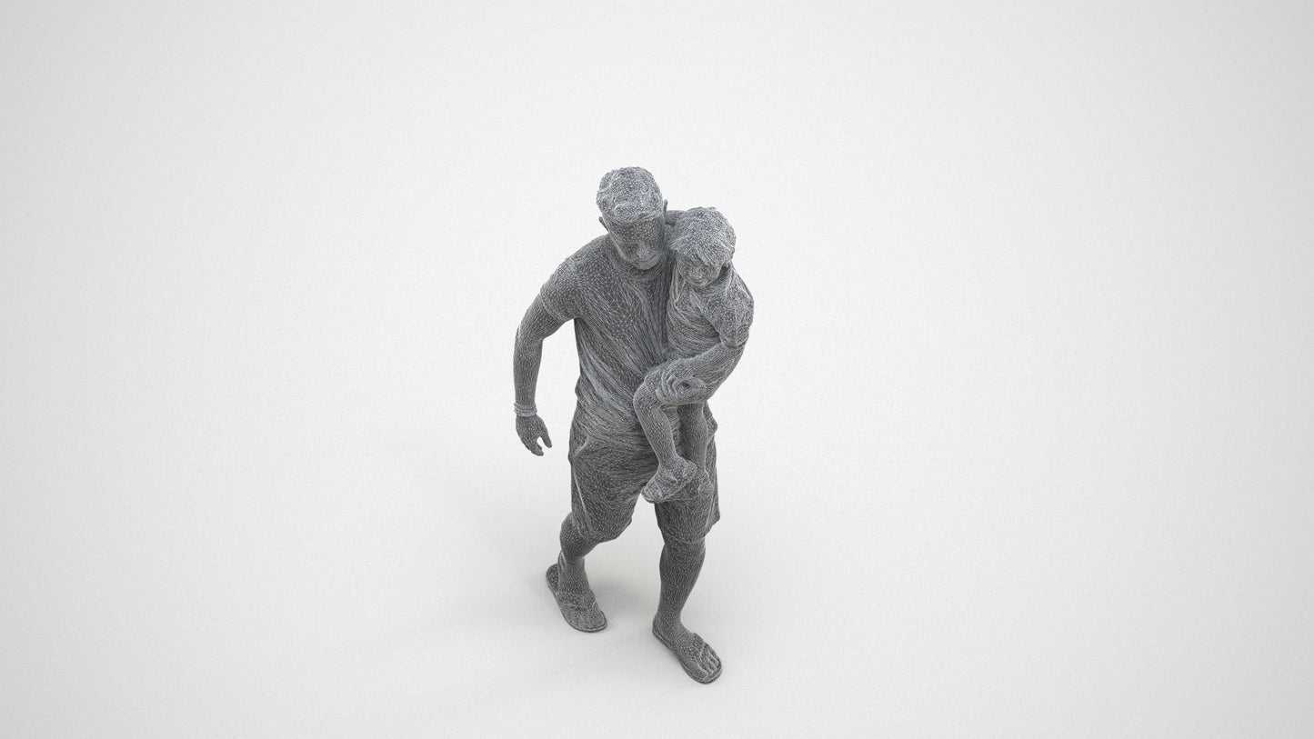 realistic 3D human boy casual kids, archviz people FBX OBJ for Blender, wireframe three-quarter view