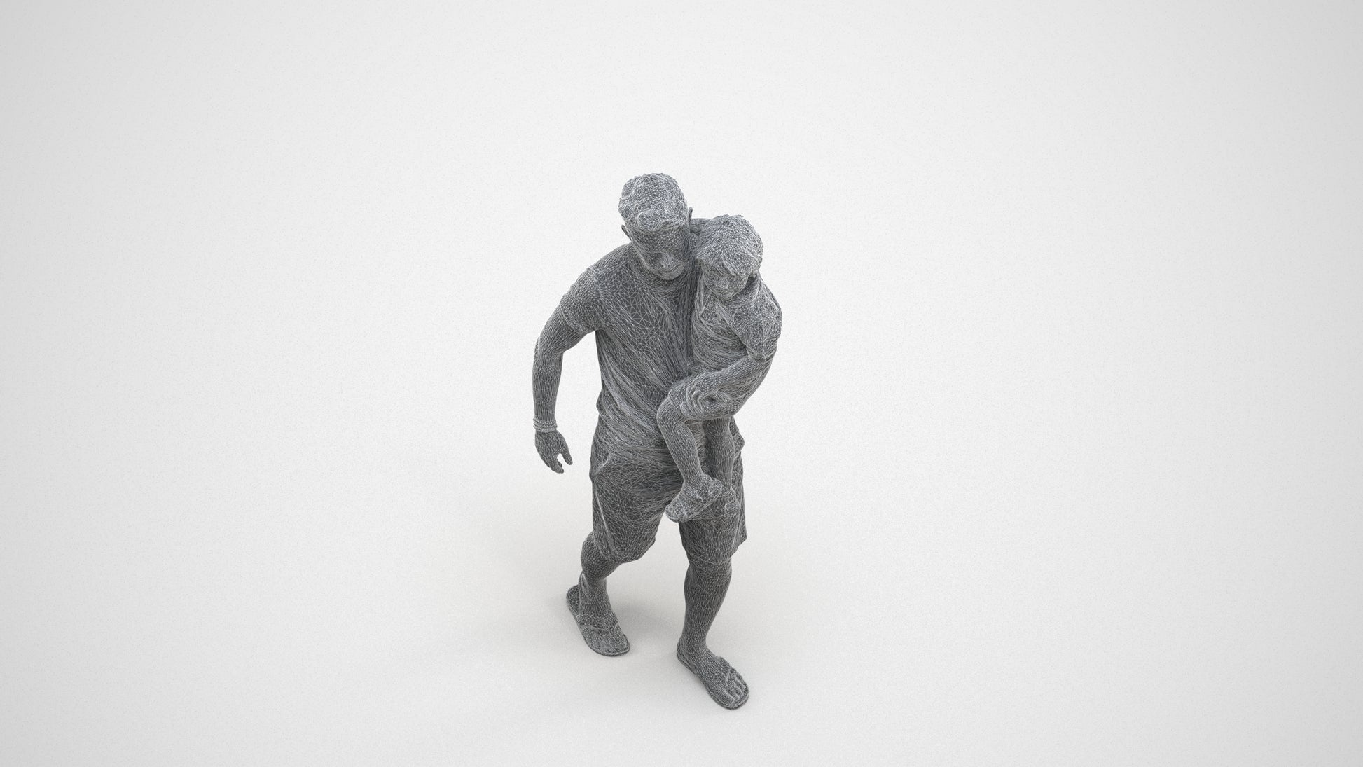 realistic 3D human boy casual kids, archviz people FBX OBJ for Blender, wireframe three-quarter view