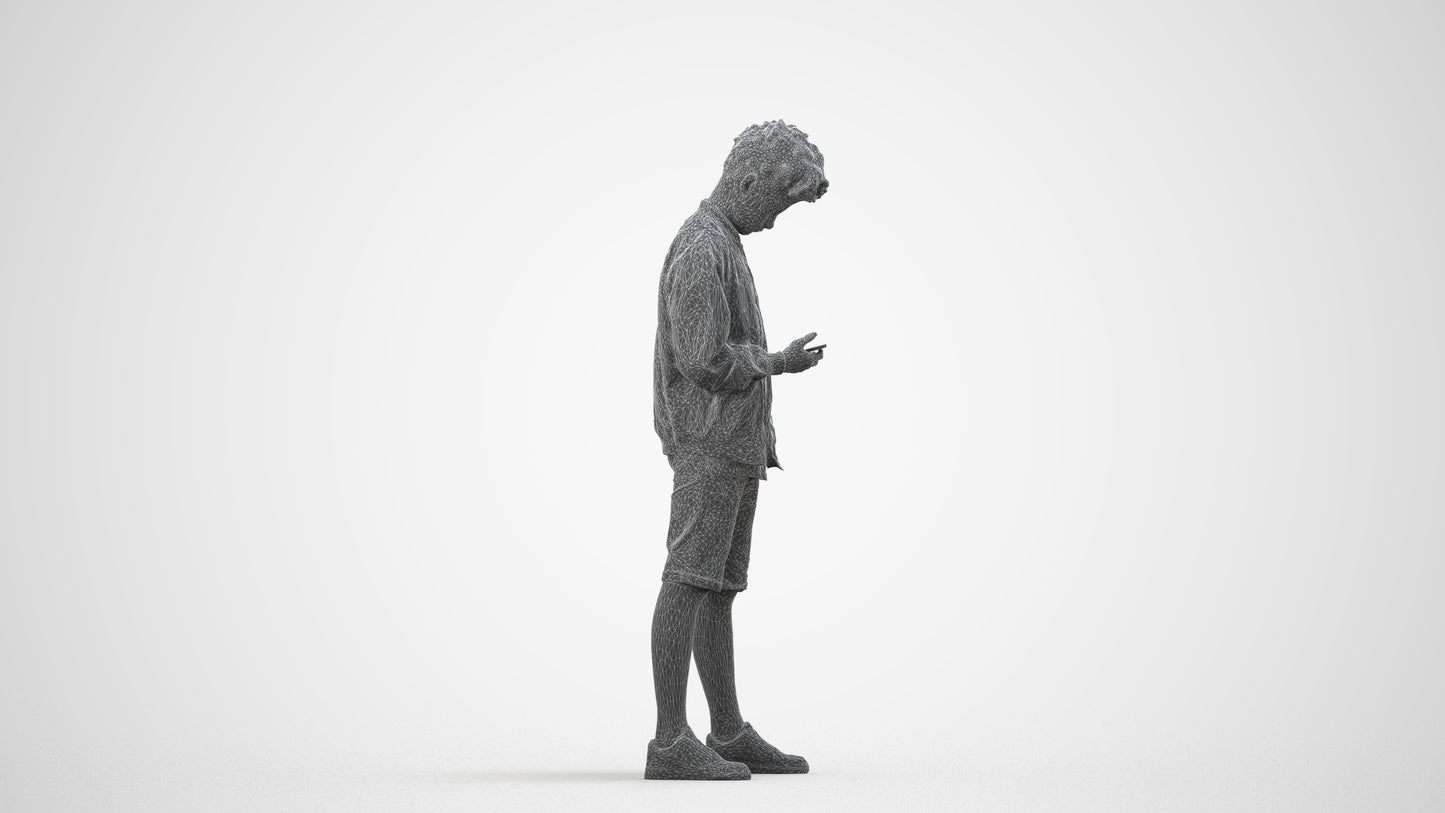 scanned 3D boy casual mix, photogrammetry people for Enscape and V-Ray, wireframe side view
