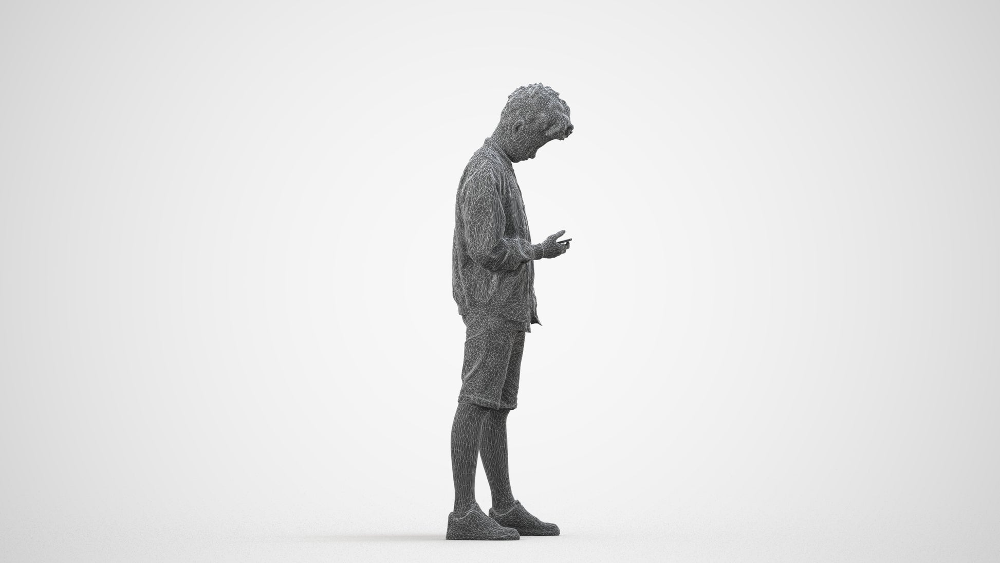 scanned 3D boy casual mix, photogrammetry people for Enscape and V-Ray, wireframe side view