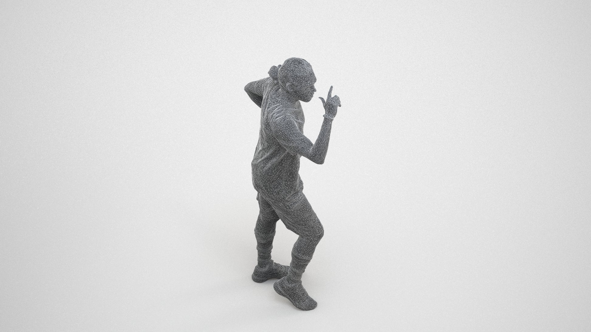 3D human model man sport, photogrammetry scanned person for archviz, wireframe three-quarter view
