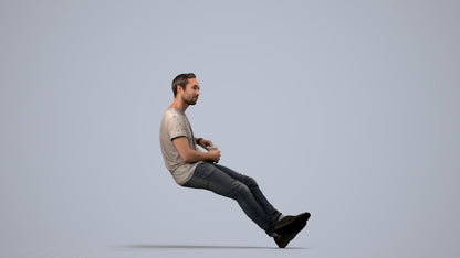 3D people model man casual sitting, scanned human for 3ds Max rendering, side view render