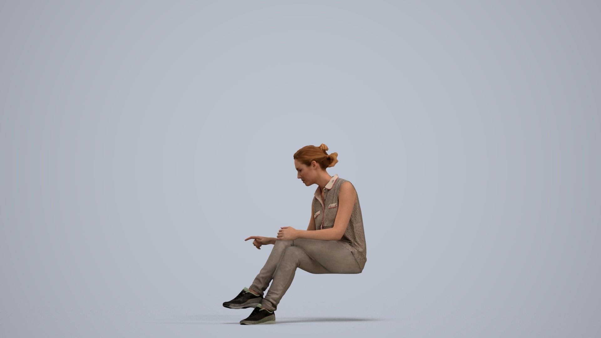 realistic 3D people woman casual sitting, render-ready for V-Ray and Corona, FBX OBJ, standing pose render