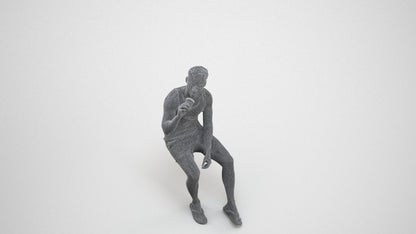 scanned 3D man casual sitting, photogrammetry people for Enscape and V-Ray, wireframe three-quarter view