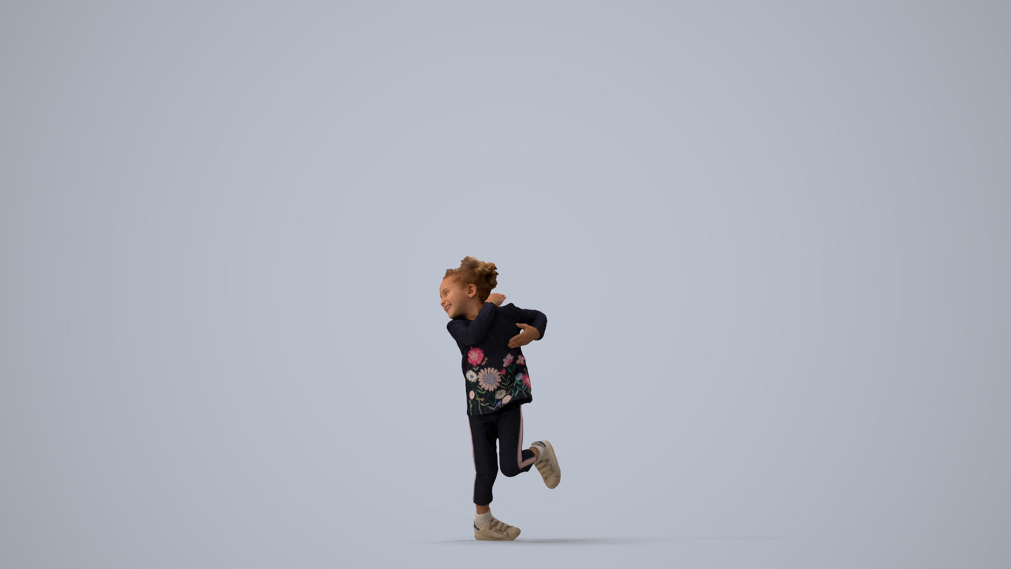 3D scanned girl kids casual, photorealistic archviz people for Enscape and SketchUp, three-quarter view render