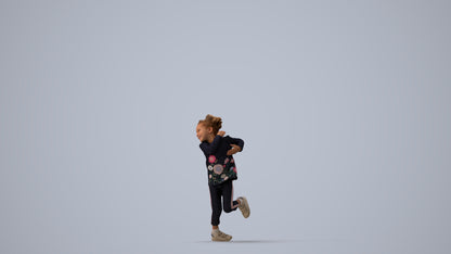 3D scanned girl kids casual, photorealistic archviz people for Enscape and SketchUp, three-quarter view render