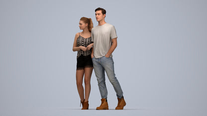 realistic 3D people woman casual couple, render-ready for V-Ray and Corona, FBX OBJ, top-down view render