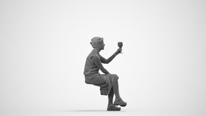 3D scanned woman sitting casual, photorealistic archviz people for Enscape and SketchUp, wireframe side view