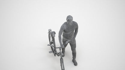 realistic 3D man casual cycling, scanned archviz people for Blender and 3ds Max, wireframe three-quarter view