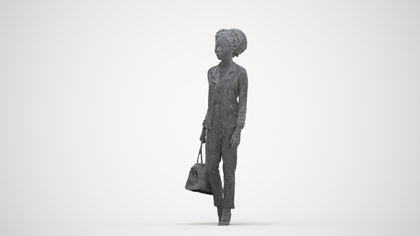 realistic 3D woman business walking, scanned archviz people for Blender and 3ds Max, three-quarter front view render