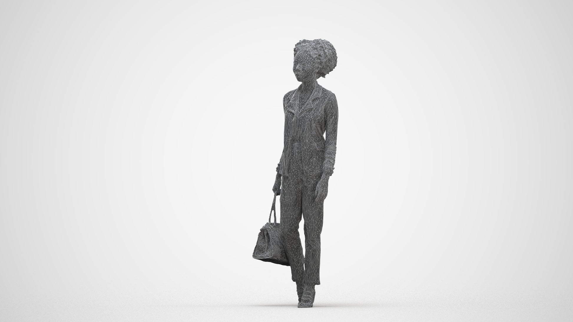 realistic 3D woman business walking, scanned archviz people for Blender and 3ds Max, three-quarter front view render