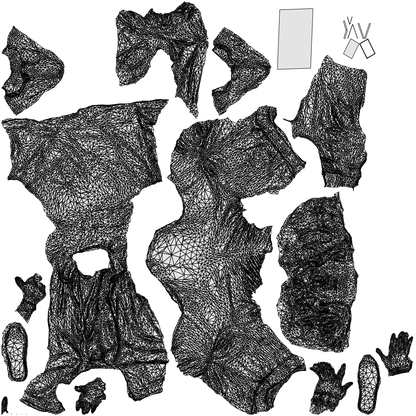 3D human model man casual sitting, photogrammetry scanned person for archviz, wireframe top-down view