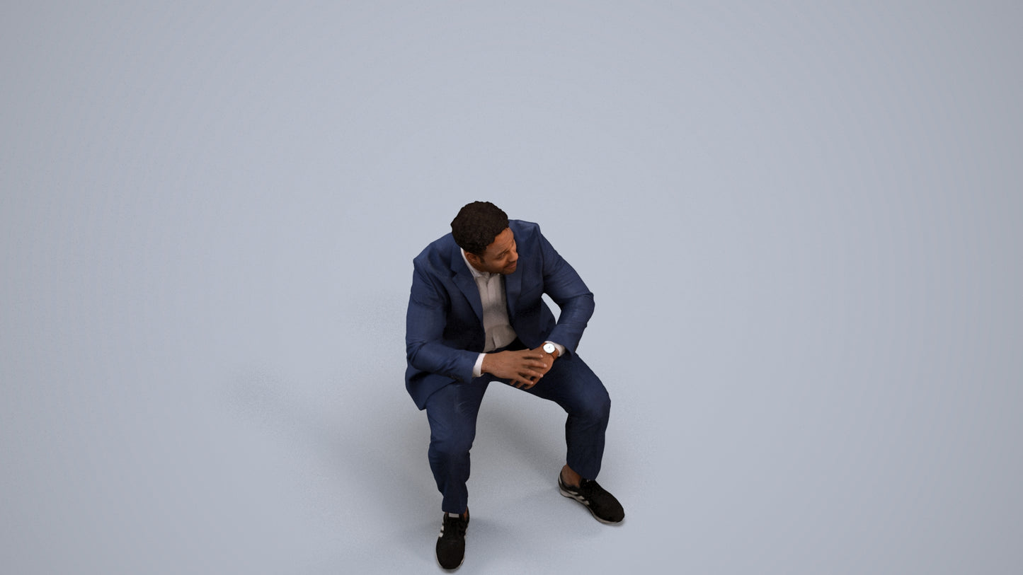 3D people model man business, scanned human for 3ds Max rendering, back view render