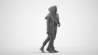 realistic 3D human senior woman casual couple, archviz people FBX OBJ for Blender, wireframe side view
