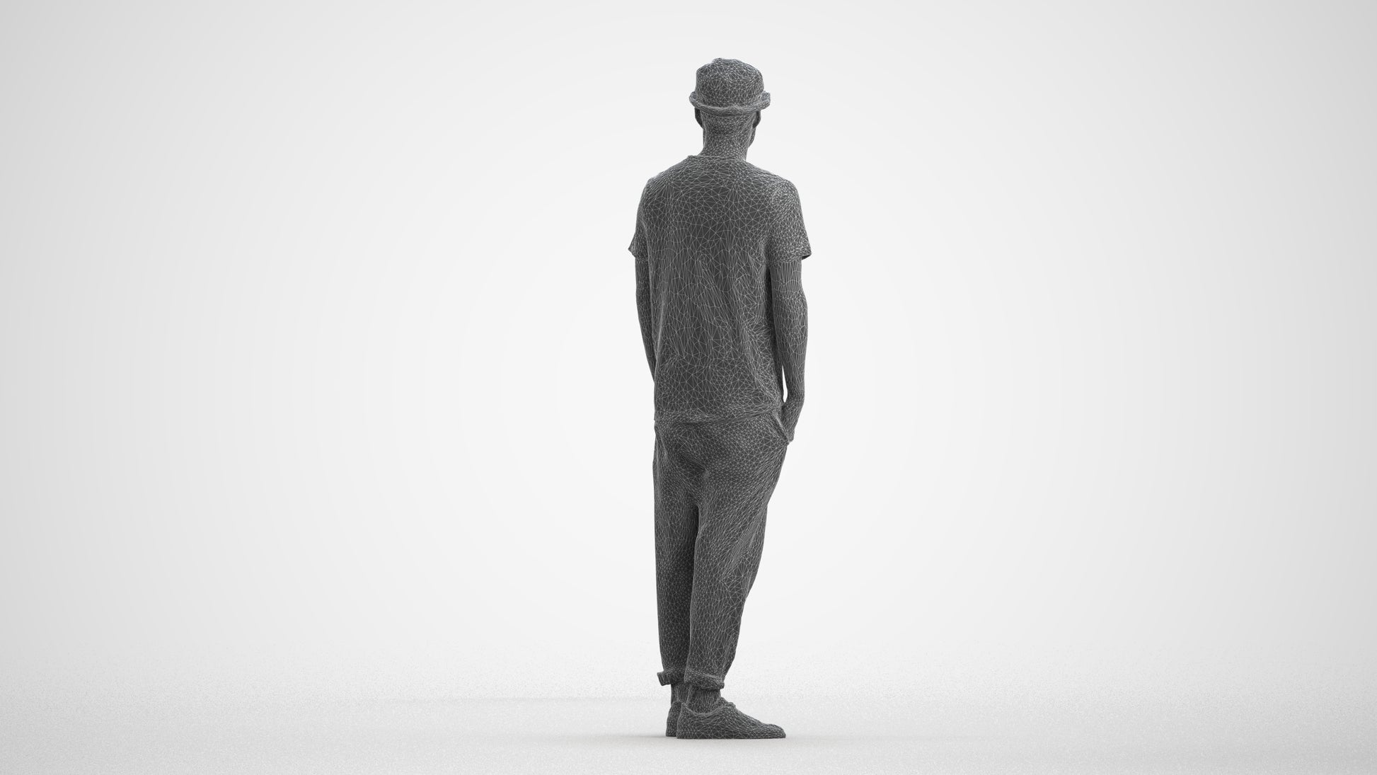 photogrammetry 3D man casual standing, realistic human model archviz FBX, wireframe front view