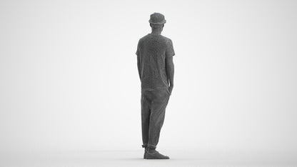 photogrammetry 3D man casual standing, realistic human model archviz FBX, wireframe front view