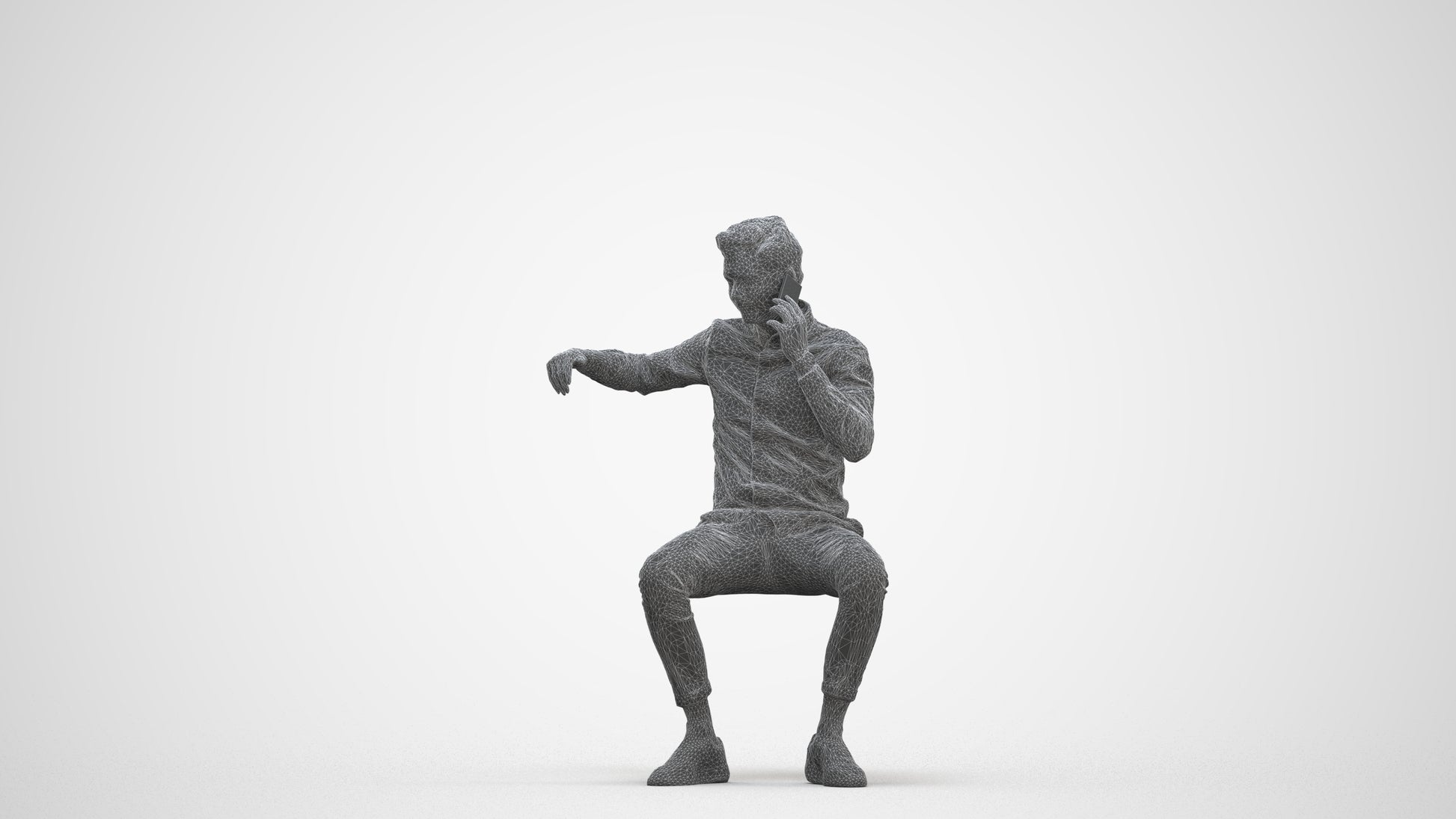 realistic 3D human man casual sitting, archviz people FBX OBJ for Blender, three-quarter front view render