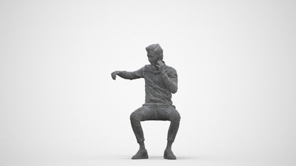 realistic 3D human man casual sitting, archviz people FBX OBJ for Blender, three-quarter front view render