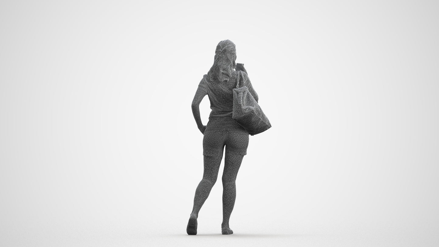 realistic 3D people woman casual walking, render-ready for V-Ray and Corona, FBX OBJ, wireframe front view