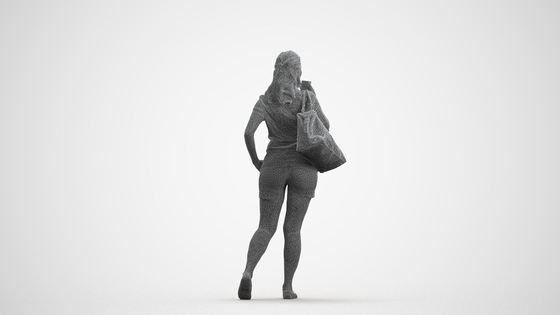 realistic 3D people woman casual walking, render-ready for V-Ray and Corona, FBX OBJ, wireframe front view
