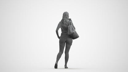 realistic 3D people woman casual walking, render-ready for V-Ray and Corona, FBX OBJ, wireframe front view