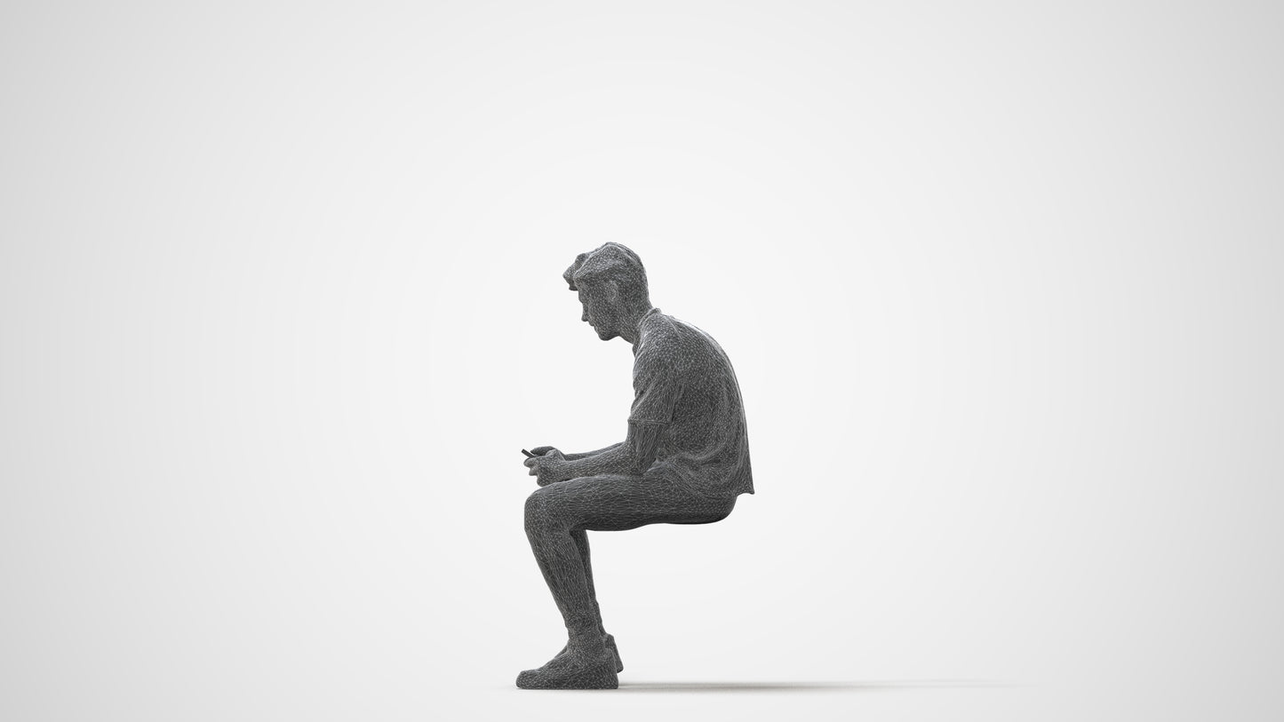 realistic 3D human man casual sitting, archviz people FBX OBJ for Blender, square thumbnail