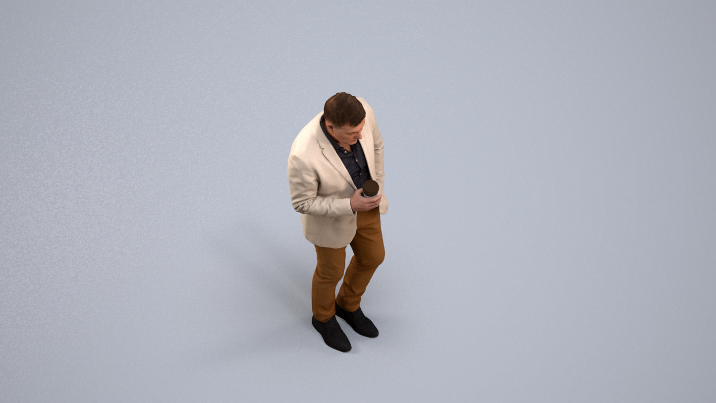 realistic 3D man business walking, scanned archviz people for Blender and 3ds Max, back view render