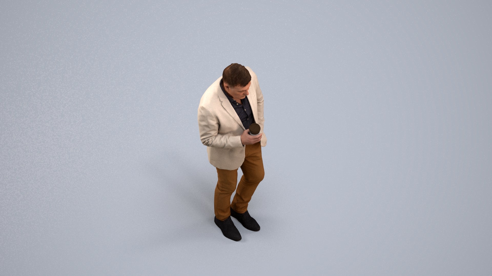 realistic 3D man business walking, scanned archviz people for Blender and 3ds Max, back view render