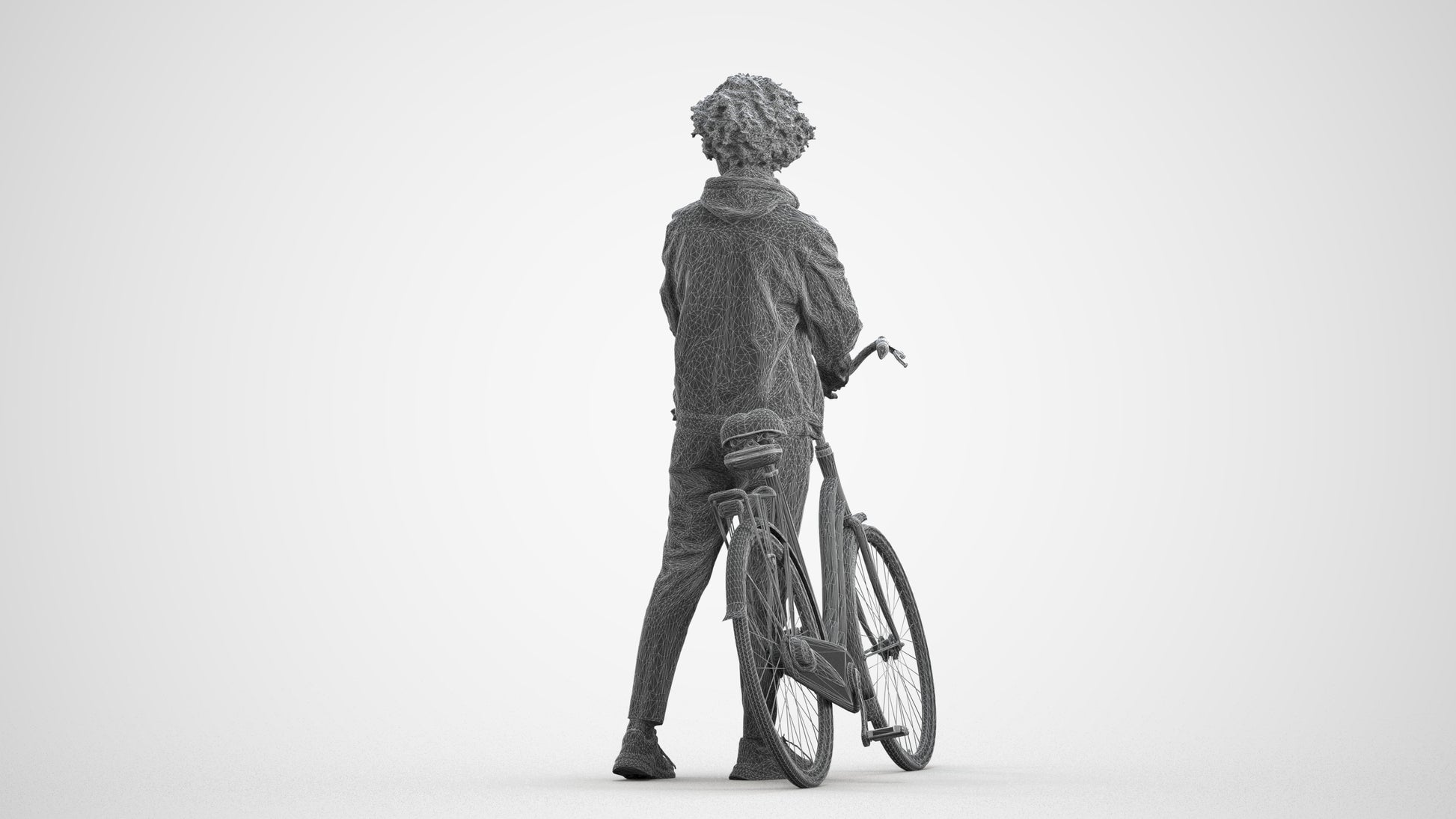 photogrammetry 3D man casual shopping, realistic human model archviz FBX, wireframe front view