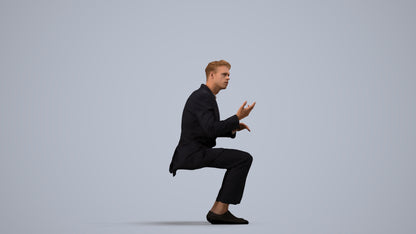 3D people model man business, scanned human for 3ds Max rendering, side view render