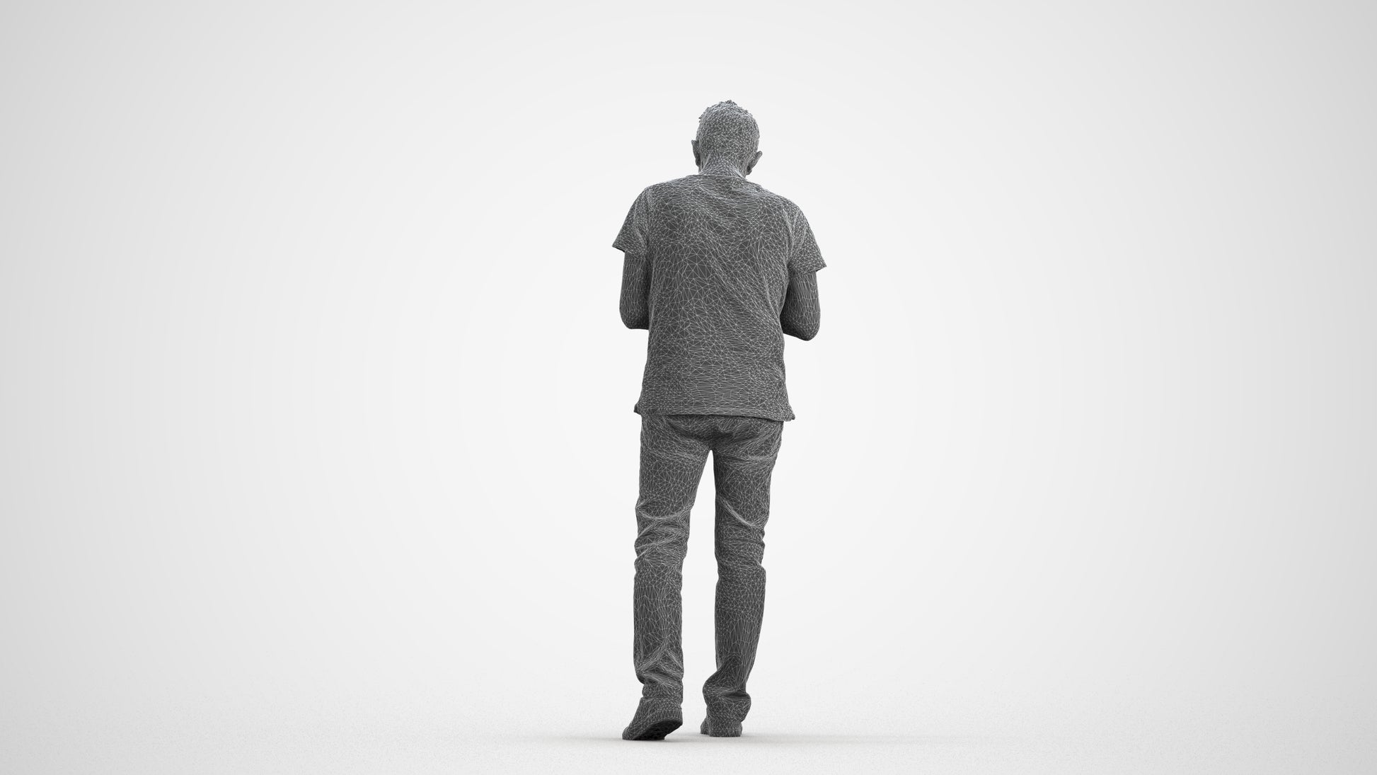 photogrammetry 3D senior man casual walking, realistic human model archviz FBX, wireframe front view