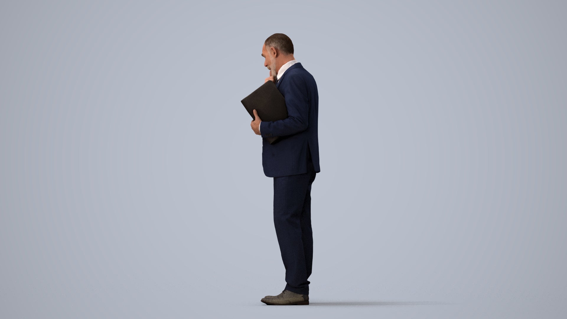 scanned 3D senior man business, photogrammetry people for Enscape and V-Ray, three-quarter view render