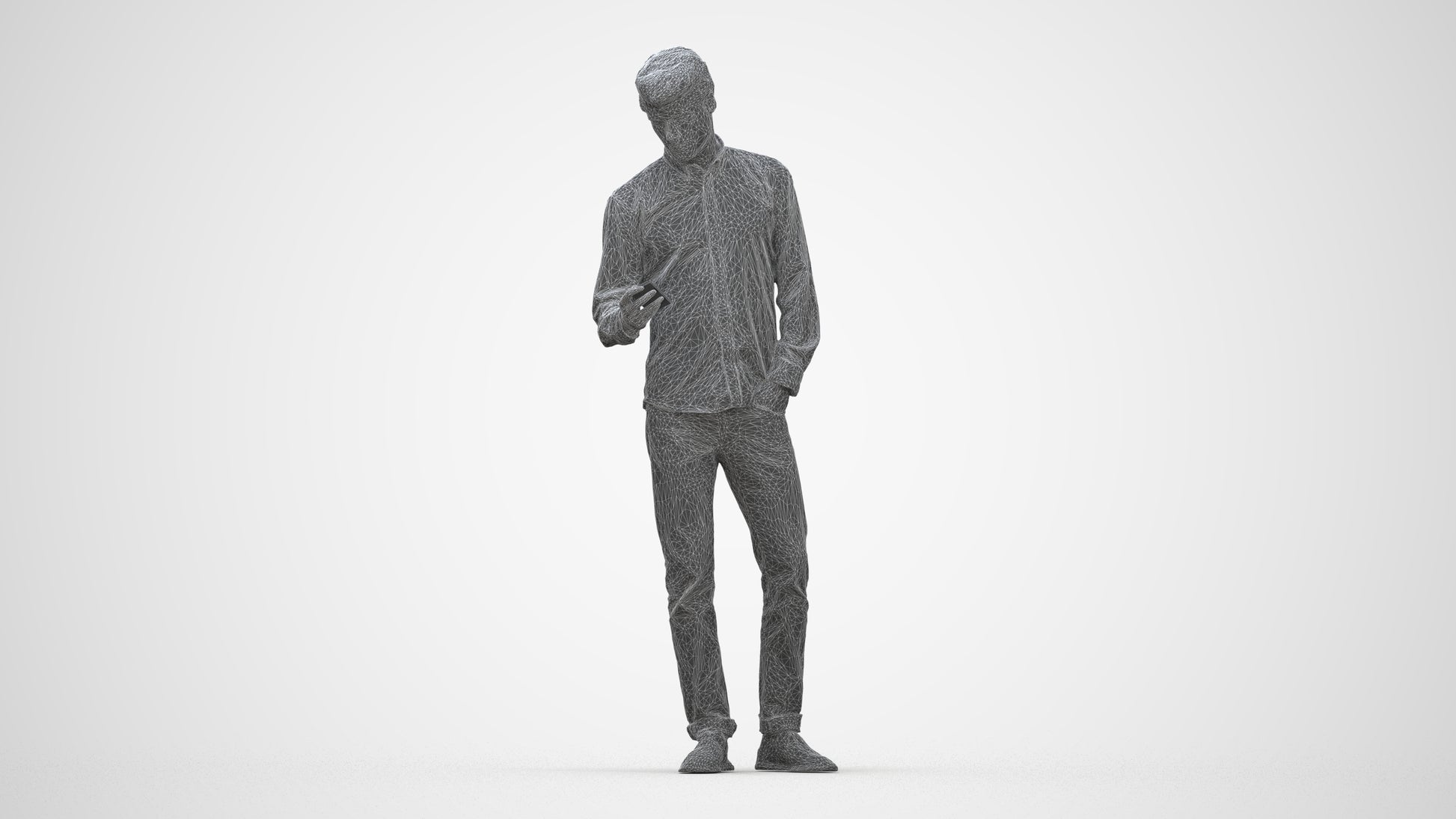 realistic 3D people man casual standing, render-ready for V-Ray and Corona, FBX OBJ, wireframe back view