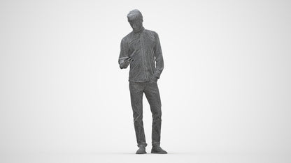 realistic 3D people man casual standing, render-ready for V-Ray and Corona, FBX OBJ, wireframe back view