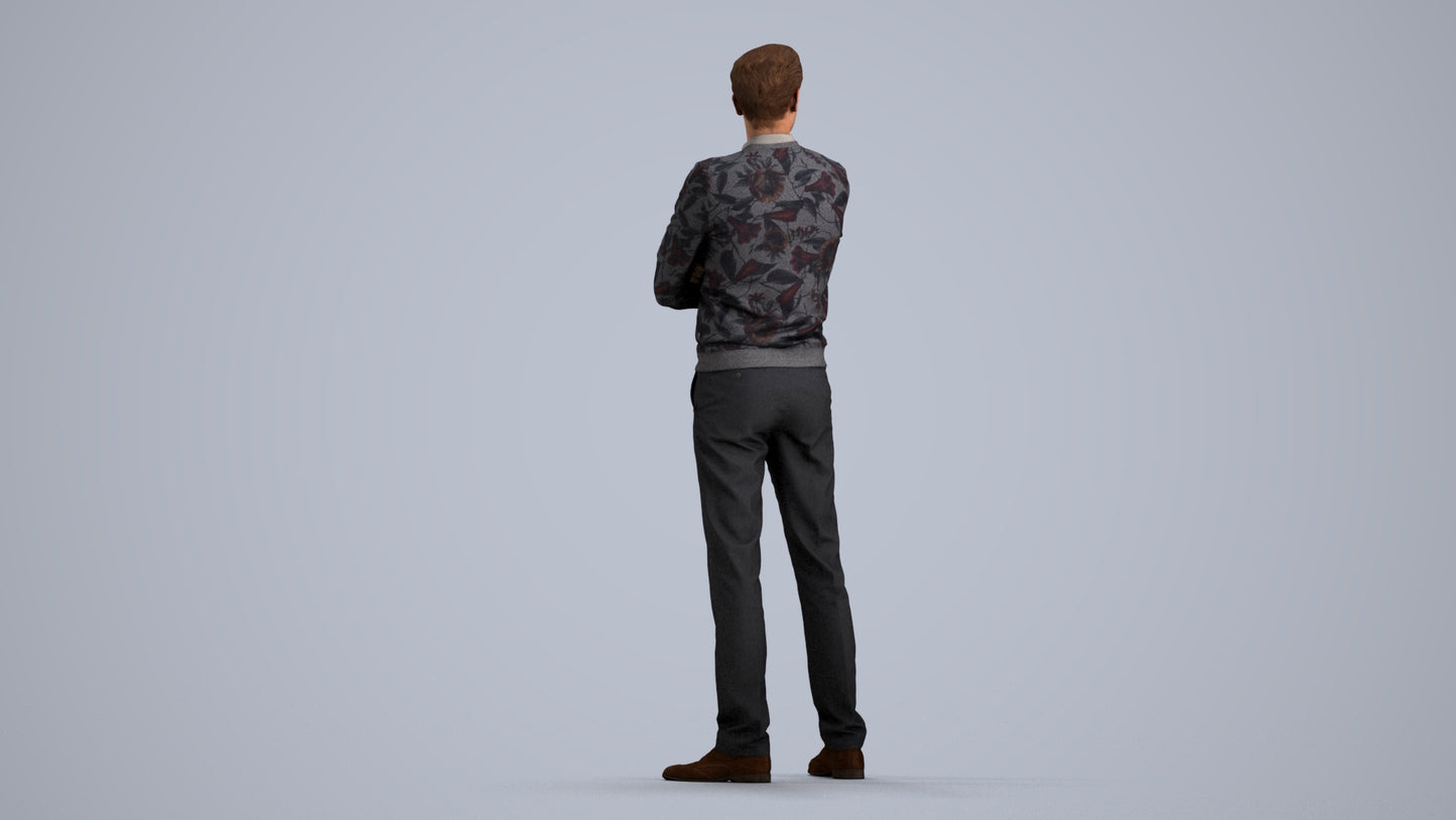 photogrammetry 3D man casual standing, realistic human model archviz FBX, front view render