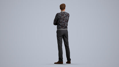 photogrammetry 3D man casual standing, realistic human model archviz FBX, front view render