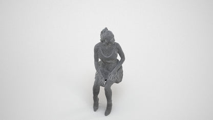 scanned 3D woman casual sitting, photogrammetry people for Enscape and V-Ray, wireframe three-quarter view
