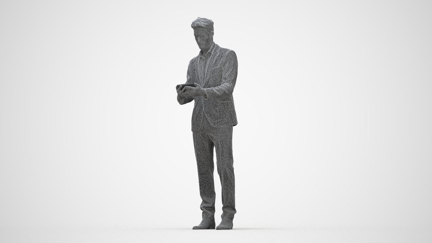 realistic 3D human man business, archviz people FBX OBJ for Blender, wireframe back view