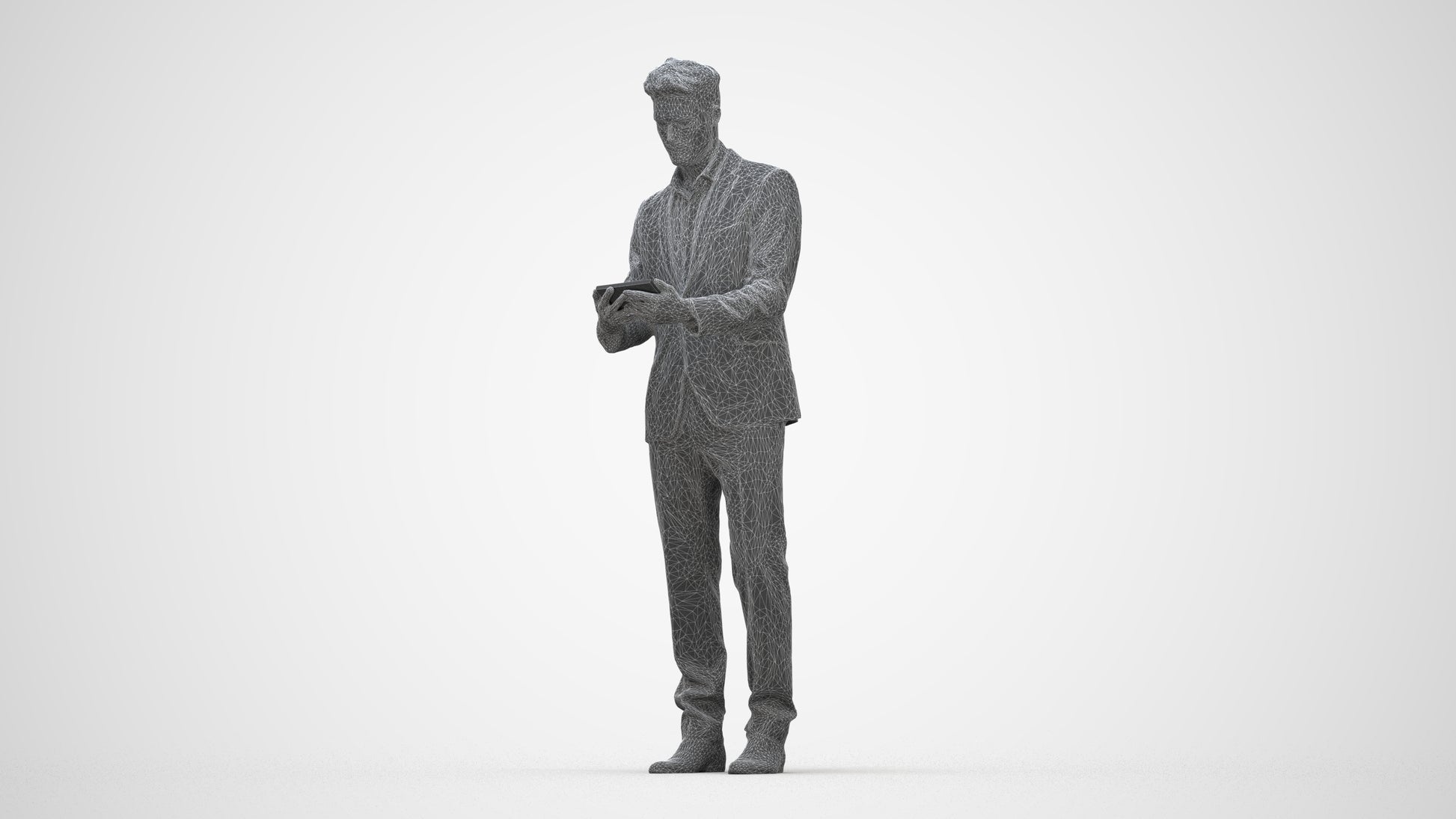 realistic 3D human man business, archviz people FBX OBJ for Blender, wireframe back view
