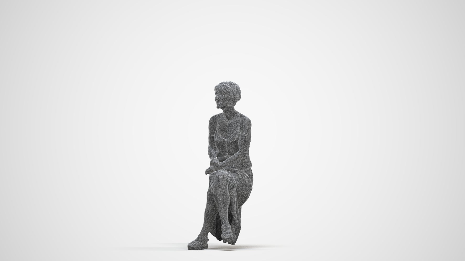 3D people model senior woman sitting, scanned human for 3ds Max rendering, three-quarter front view render