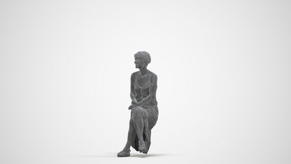 3D people model senior woman sitting, scanned human for 3ds Max rendering, three-quarter front view render
