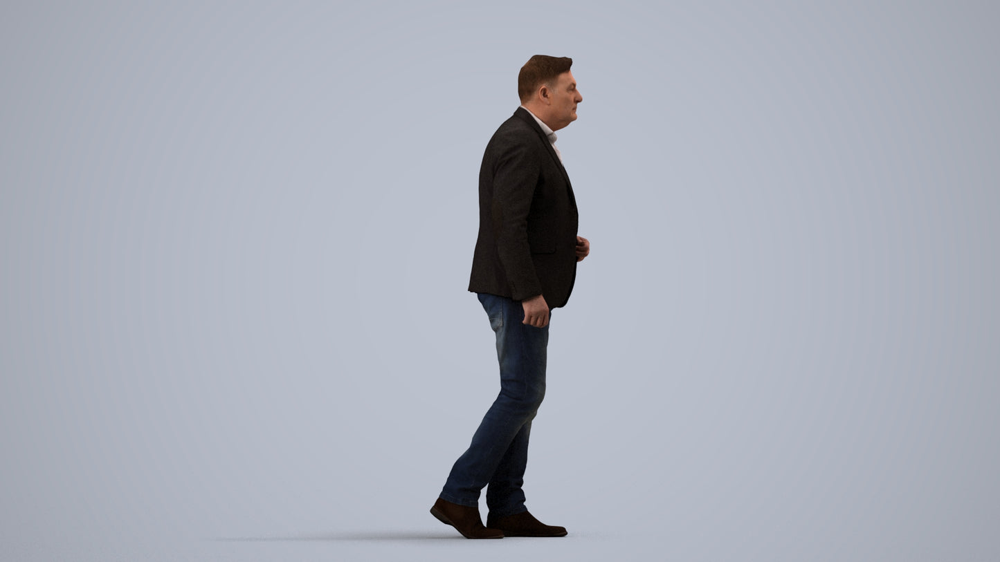 realistic 3D human man business, archviz people FBX OBJ for Blender, side view render