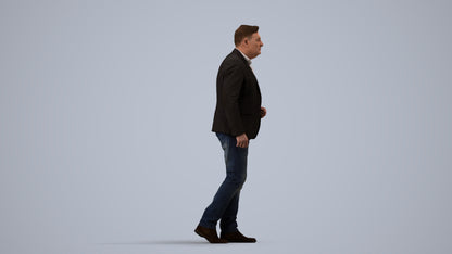 realistic 3D human man business, archviz people FBX OBJ for Blender, side view render