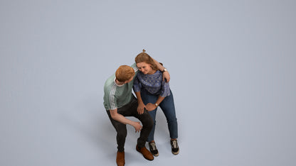 photogrammetry 3D woman casual couple, realistic human model archviz FBX, back view render