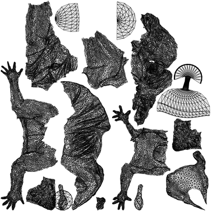 scanned 3D woman sitting, photogrammetry people for Enscape and V-Ray, wireframe top-down view