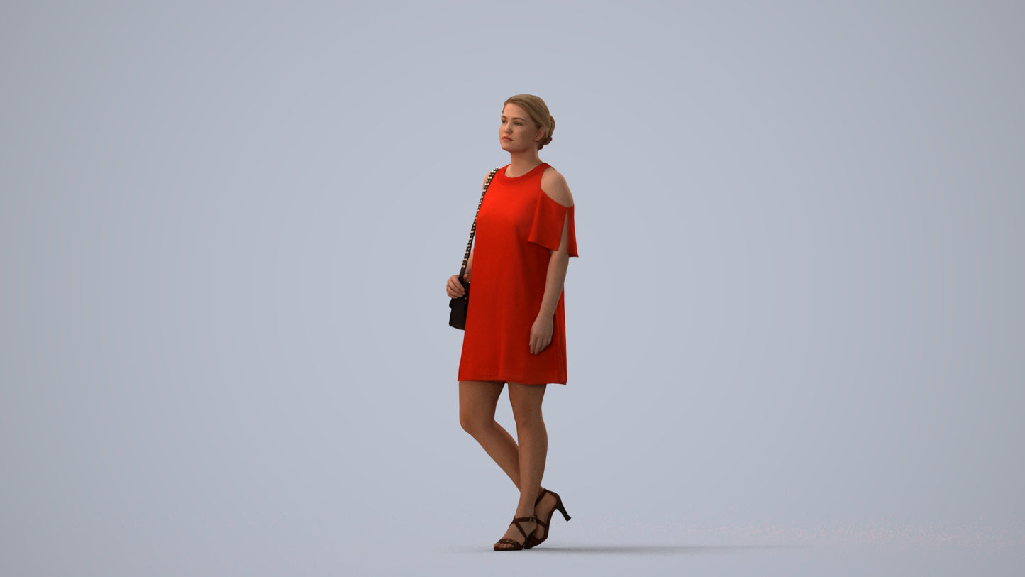 scanned 3D woman formal standing, photogrammetry people for Enscape and V-Ray, three-quarter view render