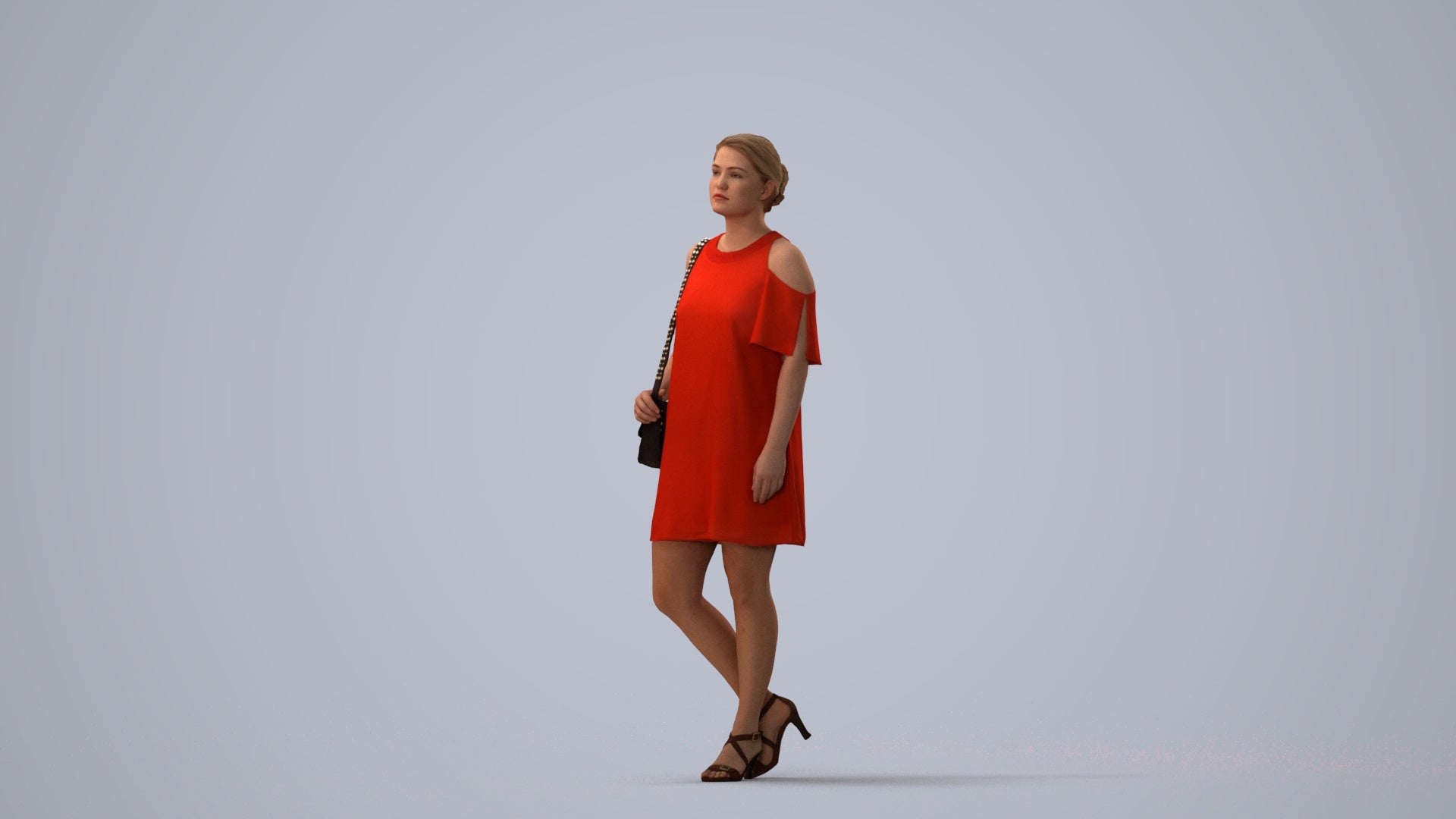 scanned 3D woman formal standing, photogrammetry people for Enscape and V-Ray, three-quarter view render