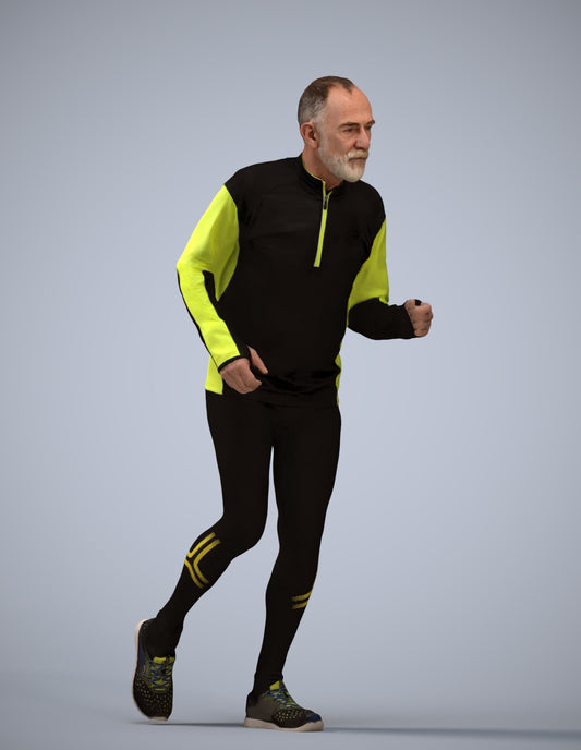 realistic 3D senior man sport, scanned archviz people for Blender and 3ds Max
