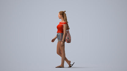 realistic 3D people girl casual walking, render-ready for V-Ray and Corona, FBX OBJ, three-quarter view render