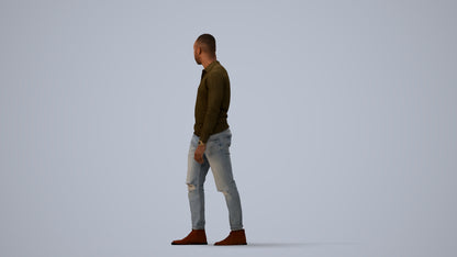 photogrammetry 3D man casual walking, realistic human model archviz FBX, three-quarter view render